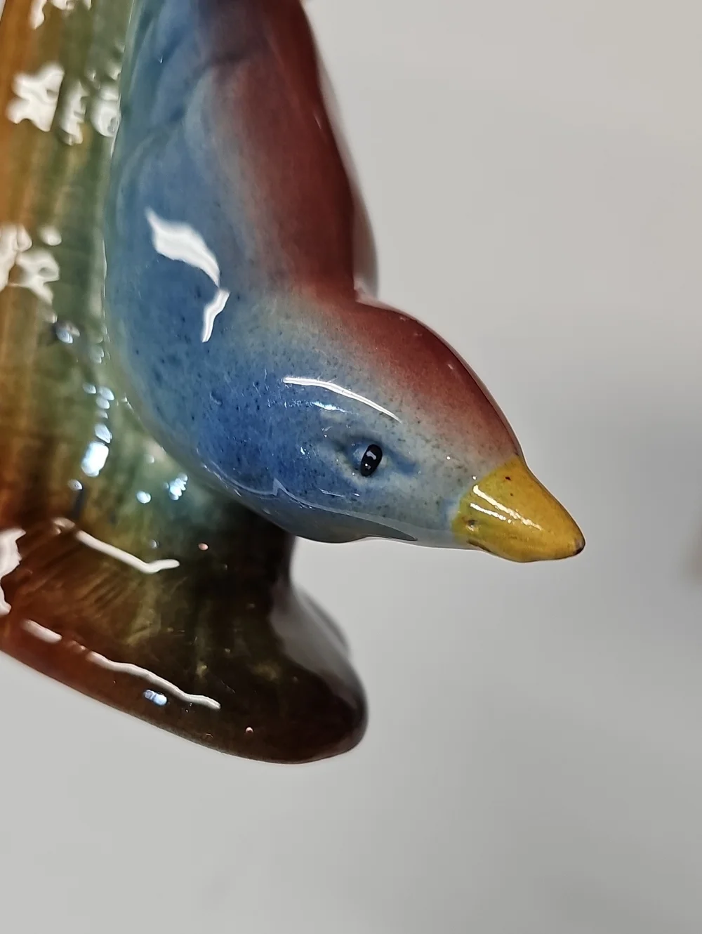 Vintage Ceramic Blue + Pink Nuthatch Bird Figural Bud Vase